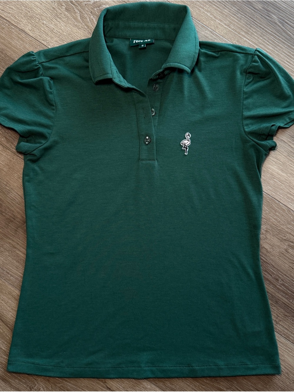 Fore All Green Flirty Polo Puff Sleeve Golf Shirt size S Flora Flamingo
